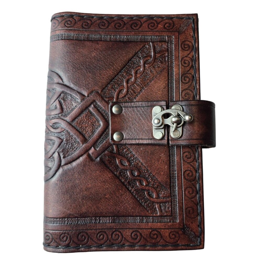 Handcrafted Hawk Leather Celtic Journal Notebook Cover Strap & Clasp‎ Closure